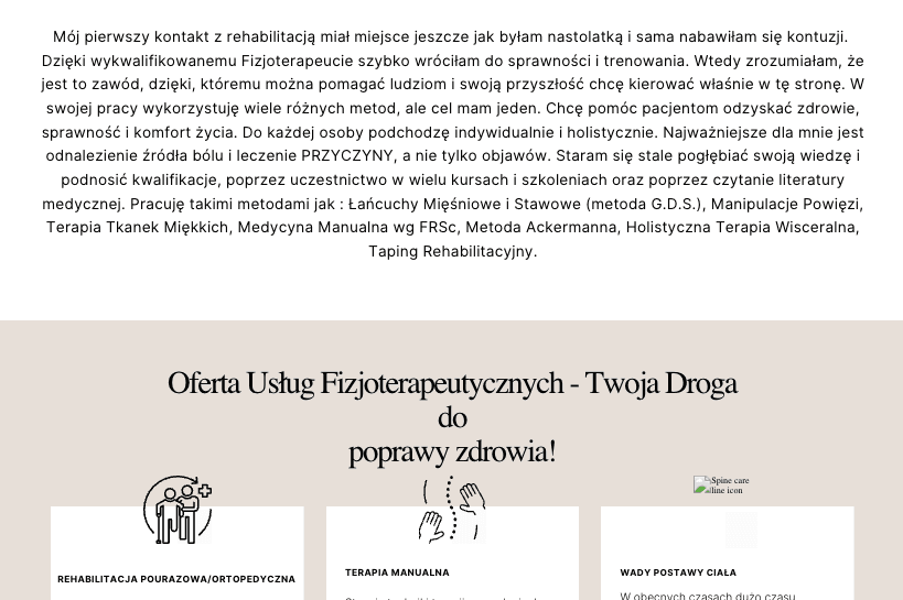 Zrzut ekranu starej strony gabinetu fizjoterapii